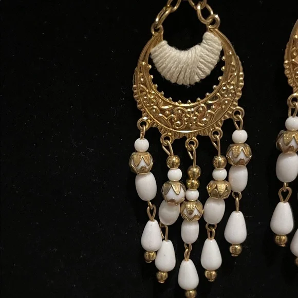 Artisan Gold and Cream Dangle Earrings - Picture 2 of 4